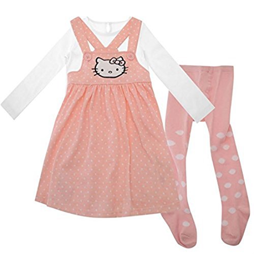 Hello Kitty Kids 3 Piece Set Baby Girls Polka Dot Dress Tights Long Sleeve Top Pink 3-6 Mnth