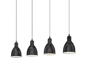 ‎EGLO EGLO Pendellampe Priddy, 4 flammige Vintage Pendelleuchte im Industrial Design, Retro Hängelampe aus Stahl, Farbe: Schwarz, weiß, Fassung: E27