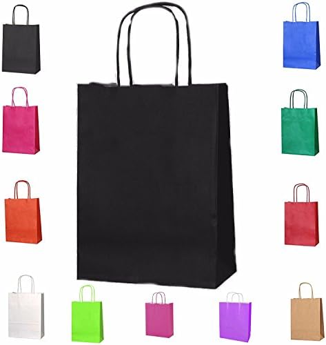 Twisted Handles 13x SMALL BLACK L 31 Cm x 24 Cm x D 11 Cm Or L 12.2 x W 9.44 x D 4.3 Inches Paper Gift Bags Kraft Bags Party Bags - 3 Sizes, Choose Your Colour and Size (SMALL, BLACK)