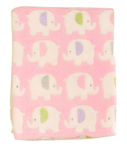 BabyPrem Baby Fleecy Blanket Wrap Shawl Printed Design 100 x 75cm PINK ELEPHANT