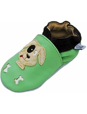 Lederpuschen Hausschuhe Krabbelschuhe Baby Lauflernschuhe Junge mit Gummisohle Gr.19-31 Lappade Rex grün Art....