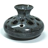 Kerzenhalter und Steckvase in einem, rauchblaue Glasur, 11 cm Durchmesser, Höhe 8 cm