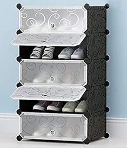 Oumffy DIY Shoe Rack Organizer/Multi-Purpose Plastic 5 Layers Portable and Folding Shoes Rack (Black)