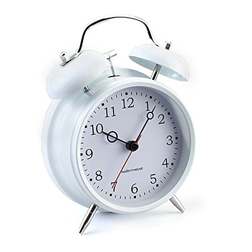 Nostalgischer Glockenwecker Elektronischer Wecker Doppelglocke Alarm Uhr (Weiß)