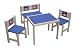Produktbild roba 50718 - Sitzgruppe Pirat, Massivholz natur, Tischplatte melamin blau beschichtet, Sitzflächen gepolstert, Rückenlehne mit Stoff bespannt, bestehend aus Kindertisch, Bank und 2 Stühlen