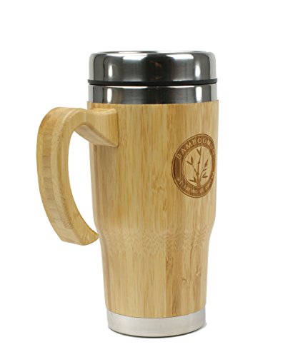 Bamboomug ED5018 Kaffee- oder Teebecher mit Griff, doppelwandig, aus Edelstahl und Bambus, 400 ml - 2