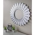 HomeZone Large Modern 50cm Round Silver Sunburst Statement Wall Mirror Decorative Wall Mounted Hanging Bathroom Bedroom Livingroom Hallway Contemporary Home Decor
