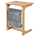 Produktbild SONGMICS Beistelltisch aus Bambus, Sofa Beistelltisch Couch, Laptoptisch für Sofa, Bett, Mobiler Kaffeetisch sofatisch Couchtisch mit hängender Aufbewahrungstasche, Wohnzimmertisch, 50 x 62 x 35 cm (B x H x T), naturfarben und grau, LNT53Y