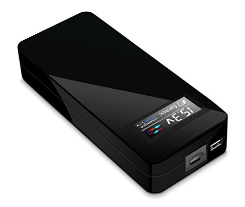 FANTEC NBU90W Slimline Universalnetzteil für Notebooks (12V – 20V max. 90 Watt Ausgangsleistung, USB-A Anschluss 5V/2A mit 10W, inkl. 6 verschiedene Adapteraufsätze, automatische Spannungserkennung, Farbdisplay) schwarz - 2