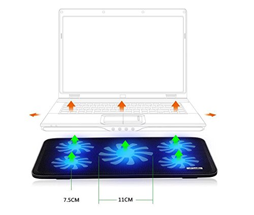 ‚Halterung Kühler zu 5 Lüfter für Laptop Notebook PC, Konsolen… Kompatibel-Gerät bis 17, Beleuchtung Blaue LED, höhenverstellbar, 2 Ports USB… - 3