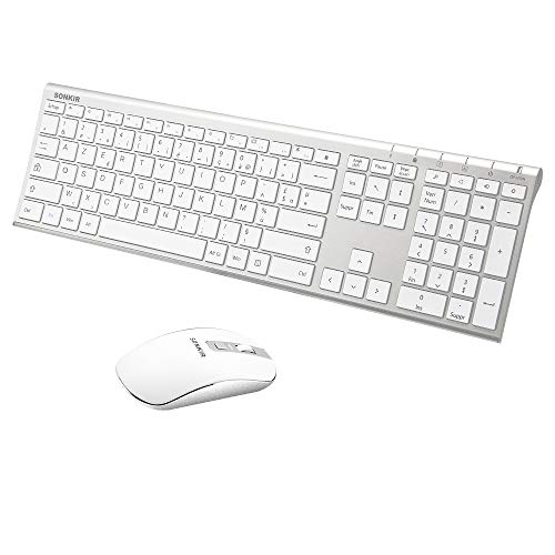 Sonkir Clavier et Souris sans Fil, K-18 Clavier Complet Ultra-Mince 2,4 GHz pour Windows, Ordinateur Portable, Ordinateur de Bureau, Ordinateur Portable (Argent)