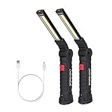 Coquimbo Lampe de Travail Rechargeable Lampe atelier COB Torche Lampe de poche avec Base magnétique 5 Modes Lumière Blanche/Rouge Camping Lampe pour Garage, camping, d'urgence, etc (Grand, 2 Pièces)