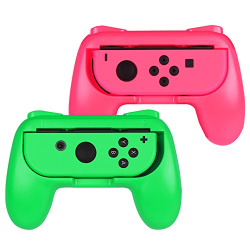 Preisvergleich Produktbild Fintie Grip für Nintendo Switch Joy-Con - [2er-Pack] [Ergonomisches Design] Verschleißfeste Komfort Griff Kit Griffhalter für Nintendo Switch Konsole Joy-Con Controller, Grün / Pink