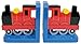 Red Train On Blue Wooden Bookends - Hand made in UK
