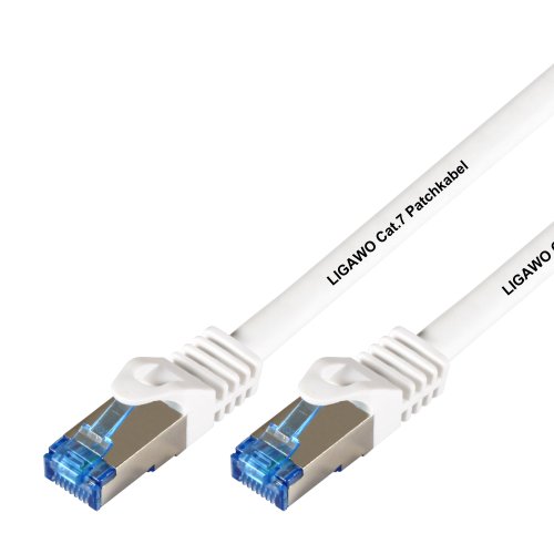 Ligawo Patchkabel Cat.7 S-FTP PiMF RJ45 Cat6A Stecker für Netzwerk/Internet Anschluss (3m) - weiß