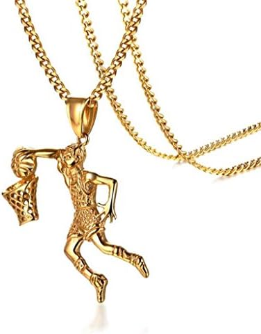 NWYJR Jewelry Men'S Necklace Pendants, Gold Titanium Steel Men'S Pendants, Slam Dunk Pendants, With 60cm Gold-Plated Stainless Steel Necklace