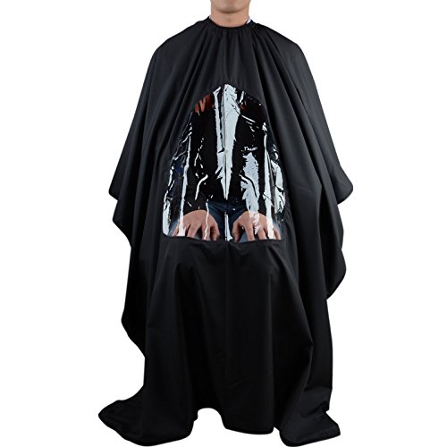 Hair Cutting Gown Cape With Viewing Window Hairdresser Apron Salon Barber Cape (Black)