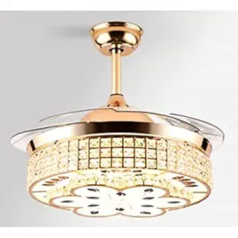 ELIANTE 44 inch Golden Finish Metal Body, Translucent Abs Blades, Dimmable Led Ceiling Fan Chandelier