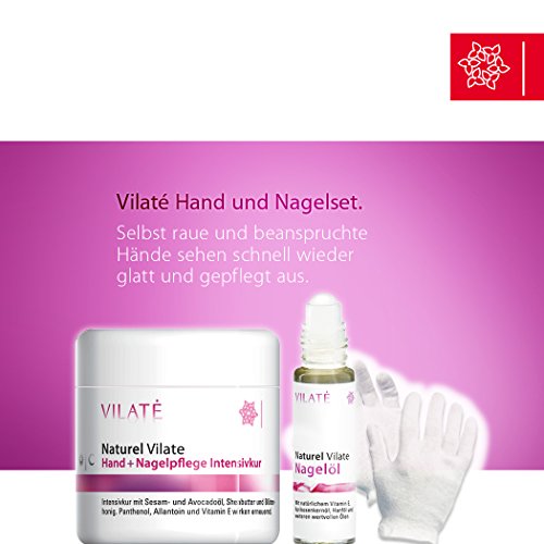 Vilaté Hand-Nagel Set. 2 Produkte - Wirksam gegen rauhe und beanspruchte Hände - incl. einem paar Baumwollhandschuhe.