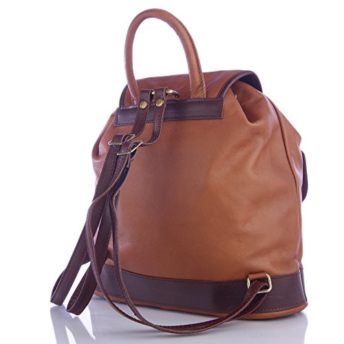 Mochila piel auténtica mujer casual. MADE IN ITALY. VERA PELLE.Mochila de piel acabado Dollaro tacto suave con bolsillos en frontal y solapa. DAYPACK.27,5*14*33 cms - FIRENZE ARTEGIANI