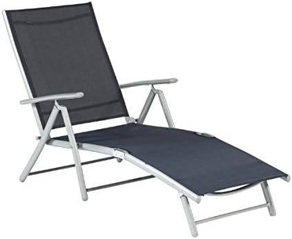 Folding Classic Reclining Garden Sun Lounger - Features 4 Reclining Positions - Silver Finished Frame (Navy Blue)