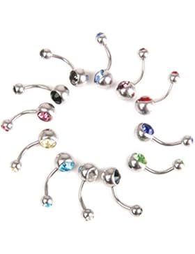 12 X Edelstahl Zunge Kristallnabel Bauchnabel Piercing Schmuck Nieten