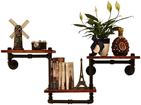 Retro Industrial Water Pipe Living Room Wall Shelf, Decorative Wall Flower Stand, Clapboard Solid Wood Wall Mount, Iron Bookshelf