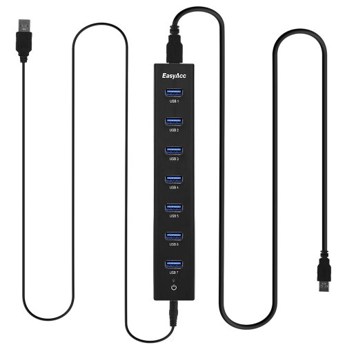 EasyAcc® Superspeed USB 3.0 7 Port Hub Bus Powered und Self Powered 2 in 1 Hub mit 1 Meter USB Datenkabel für Mac,iMac,MacBook Pro Air,Ultrabooks,Microsoft Surface RT,Laptops,Raspberry pi,drucker, etc; Schwarz - 2