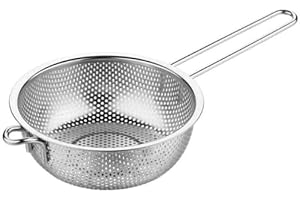 SDMAX Stainless Steel Colander Basket, Easy to Clean, Smooth Surface, Durable Construction, Comfortable Grip, Portable and Lightweight, Strainer for Kitchen, Multipurpose (19.5CM)