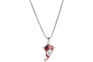GAUEIOUR Sports Shoe Necklace, Titanium Steel Necklace, Hip-Hop Cool Jumpy Couple Sweater Chain, Men's Sports Shoe Necklaces, Hip-Hop Punk Unisex (Red/Silver)