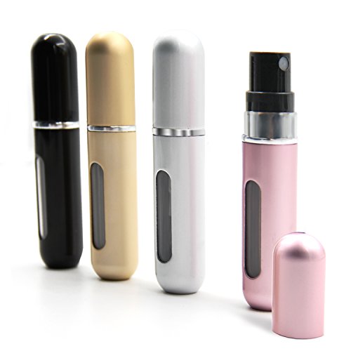 Aodoor AD16080405 leer Aluminium Parfümzerstäuber, Schwarz/Silber/Gold/Rosa, 4er-Pack (4 x 5ml Kapazität)