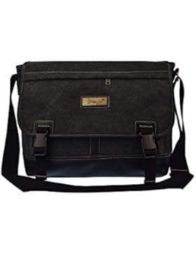 Douguyan Canvas Umhängetasche Herren Vintag Freizeit Schultasche Junge für die Schule Schwarz E00206