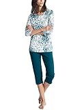 gemusterte Capri-Pants Calida Damen Cosy Choice Zweiteiliger Schlafanzug, Blau (Poseidon Blue 529), Medium