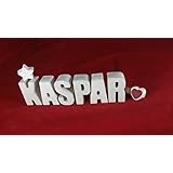 Beton, Steinguss Buchstaben 3D Deko Namen KASPAR mit Stern und Herzklammer als Geschenk verpackt! Ein ausgefallenes Geschenk zur Geburt, Taufe, Geburtstag, Namenstag oder auch zu Weihnachten!