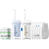 【4 in 1 Pack】 usmile C10 Portable Oral Irrigator (Blue and White), Travel Case and 2 Packs of 50 Toothpicks with Flosser - Co