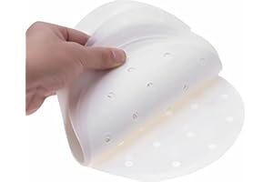 HAOSHICS Lot de 100 doublures rondes en papier parchemin perforé en bambou pour friteuse à air, panier à vapeur, cuisson à gâteaux, cheesecakes, faitout et presse à tortilla (14 cm)