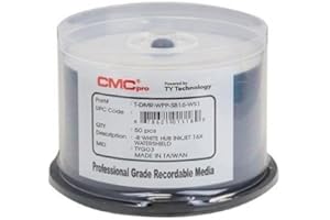 CMC Pro / Taiyo Yuden Watershield White Inkjet Hub Printable DVD-R 16x 50 Spindle