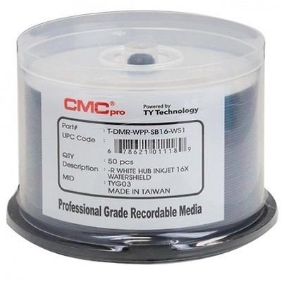 CMC Pro/Taiyo Yuden watershield White Inkjet Hub imprimible DVD-R 16 x 50 husillo