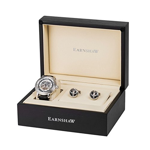 Thomas Earnshaw Gift Set with Men's Longcase Automatic Swiss-Made Silver Dial Watch, Tourbillon Cufflinks and Luxury Gift Box
