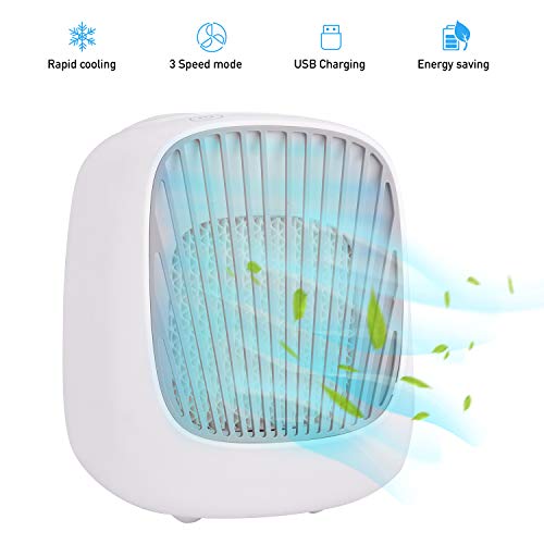 Mini climatiseur, BASEIN mini climatiseur portatif 3 en 1, ventilateur et épurateur d'humidificateur à 3 vitesses réglables pour la maison et le bureau