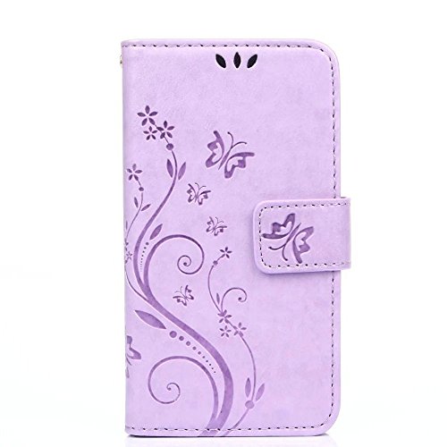 Galaxy S7 Hülle,Samsung Galaxy S7 Hülle Case Flower Ledertasche Schutzhülle Cover Etui Tasche,Samsung Galaxy S7 Hülle Leder,EMAXELERS Samsung Galaxy S7 Hülle Glitzer,Galaxy S7 Case Blumen Schmetterling Muster PU Leder Brieftasche Hülle Flip Wallet Case Cover für Galaxy S7,Bookstyle Hüllen Etui Lederhülle mit Standfunktion und Karten-Slots für Samsung Galaxy S7,Light Purple Butterfly - 2