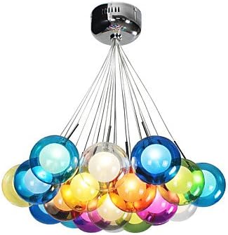 SUHANG Chandeliers Modern Bubble Globe Colored Glass Pendant Light with 19 Lights, 110-120V-Warm White