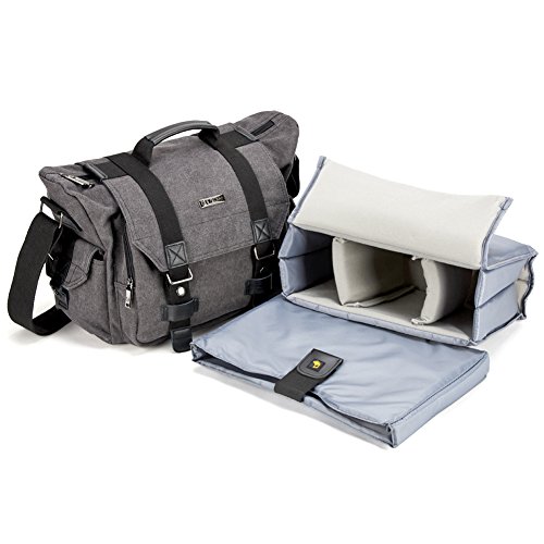 Evecase Grand Sac d   paule Universel en Toile avec Housse de pluie pour Appareil Photo  Cam  ra  Digital Reflex Num  rique  DSLR-Gris