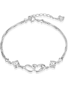 Ategazza Armband aus 925 Sterling Silber Doppel Herz Zirkonia