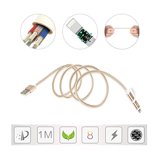 HUNDA 2 in 1 Ladekabel , 1M USB Lightning Ladekabel mit Nylon umflochtenes [Apple MFi zertifiziert] für iPhone 7/7 Plus,6S/6S Plus 6/6 Plus, 5/5 S , iPad Air 2, iPad Mini 3 und Android-Handys (Hellrosa) - 4