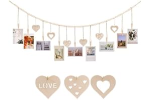 FUOBECIE Wall Hanging with Photo Clips, Wood Bead Garland Photo Hanging String 4.5Ft Boho Nursery Playroom Decor, Kids Artwork Christmas Card Family Photo Wall Display for Newlyweds and Newborns