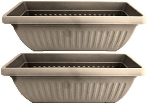 2 RECTANGULAR 70cm LARGE GREY GARDEN RESIN TROUGH PLANTER SET FLOWER PLANT POT