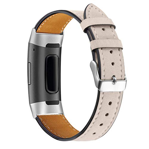 Preisvergleich Produktbild Fcostume Luxus Lederband-Ersatz-Zubehör-Armband-Bügel für Fitbit Charge 3 (Beige)