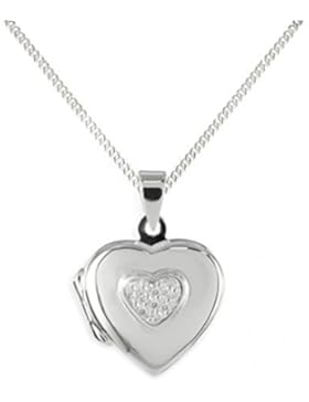 Anhänger Medaillon Herz 925 Silber Herzform zum öffnen 3 Zirkonia mit Kette