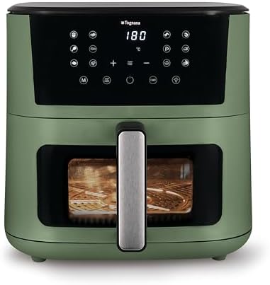 Tognana Iridea, Friggitrice ad aria 10L, doppia resistenza, display digitale, timer, 80-200°C, finestra, 2300W, Verde Salvia